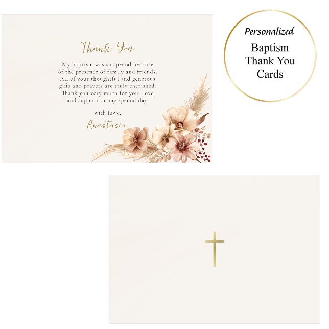 Boho Flowers Pampas Grass Orthodox Baptism         Thank You Card (Creator Uploaded)