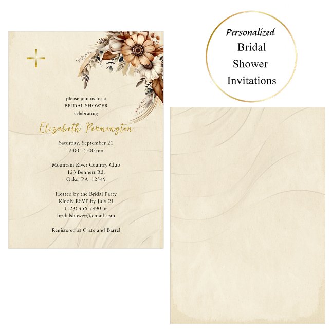 Boho Flowers Pampas Grass Orthodox Bridal Shower Invitation (Creator Uploaded)