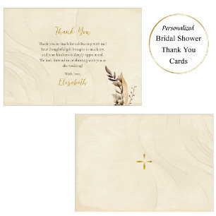 Boho Flowers Pampas Grass Othodox Bridal Shower    Thank You Card