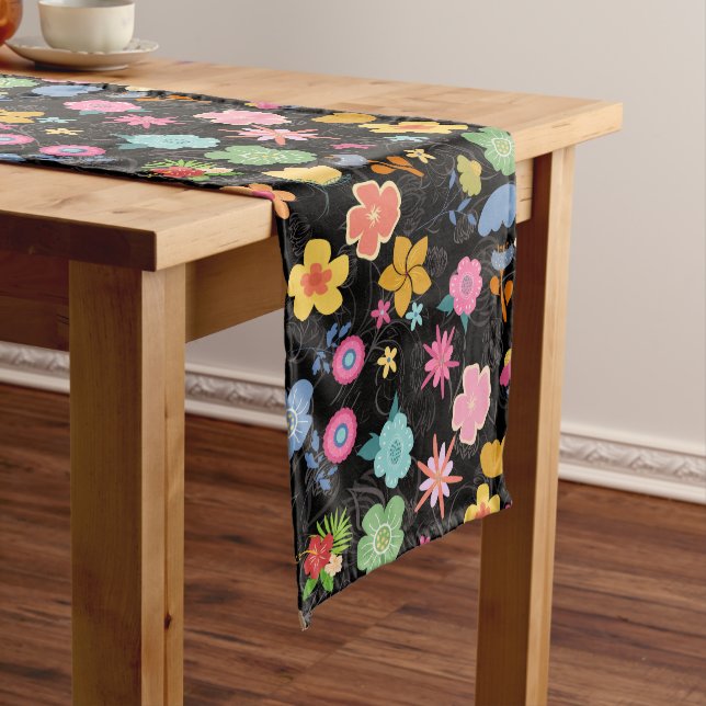 Boho Flowers Pattern B01.b Black BG Long Table Runner (In Situ)