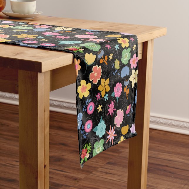 Boho Flowers Pattern B01.b Black BG Medium Table Runner (In Situ)