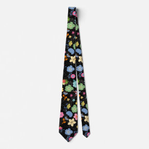 Boho Flowers Pattern B01.b Black BG Neck Tie