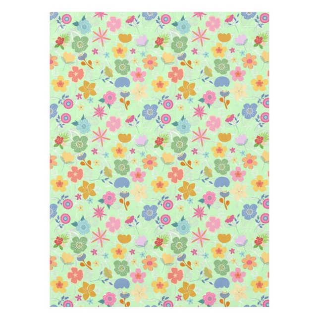 Boho Flowers Pattern B01.w LGreen BG Tablecloth (Front)
