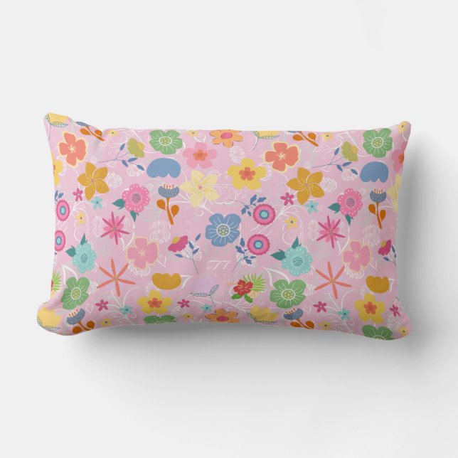 Boho Flowers Pattern B01.w LPink BG Lumbar Pillow (Front)
