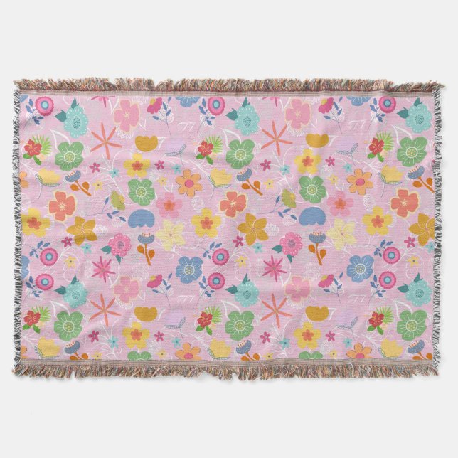 Boho Flowers Pattern B01.w LPink BG Throw Blanket (Front)