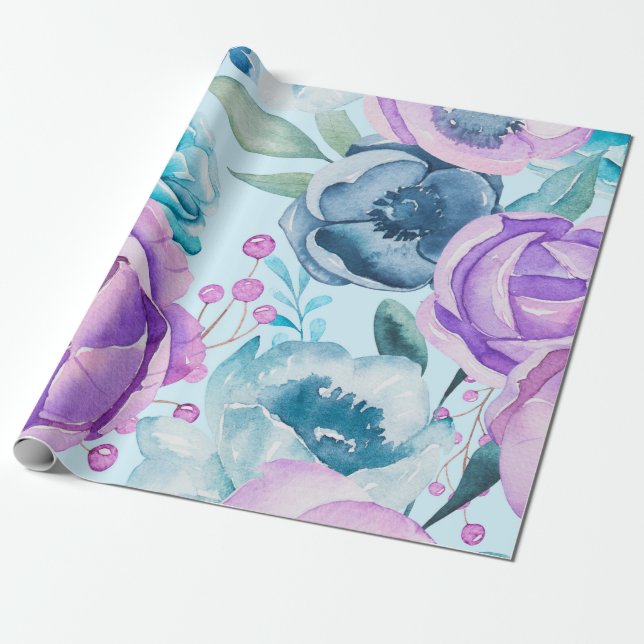 Boho Flowers Pattern Wrapping Paper (Unrolled)