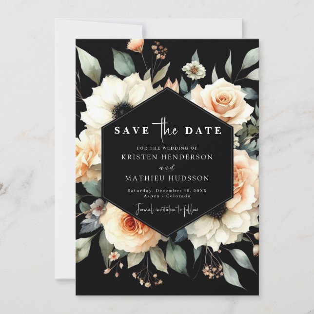  Boho Flowers Peach Wedding Save The Date (Front)