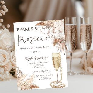 Boho Flowers Pearls Prosecco Bridal Shower Invitation