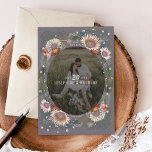 Boho Flowers Photo Save the Date Card<br><div class="desc">A unique take on floral wreath with touches of peach and maroon over a custom color frame background; original illustration by Becky Nimoy.</div>