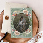Boho Flowers Photo Save the Date Card<br><div class="desc">A unique take on floral wreath with touches of peach and maroon over a custom color frame background; original illustration by Becky Nimoy.</div>