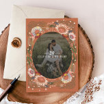 Boho Flowers Photo Save the Date Card<br><div class="desc">A unique take on floral wreath with touches of peach and maroon over a custom color frame background; original illustration by Becky Nimoy.</div>