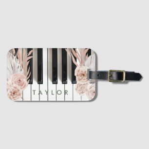 boho flowers piano design luggage tag