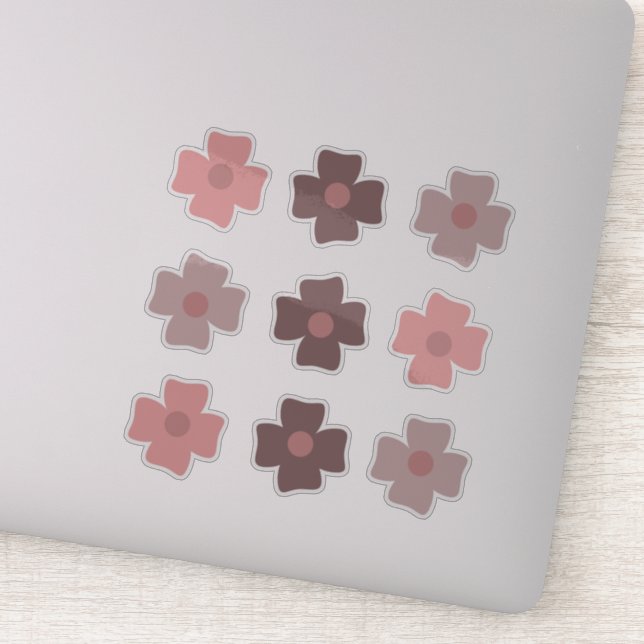 Boho Flowers Pink Earthy Tones Sticker (Detail)