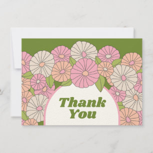 Boho Flowers - Pink, Green, Coral Thank You Card