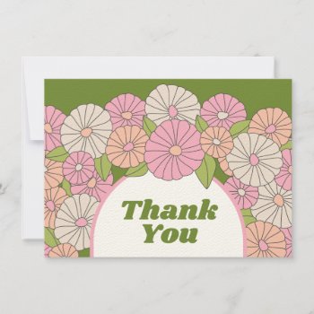 Boho Flowers - Pink  Green  Coral Thank You Card by JustWeddings at Zazzle