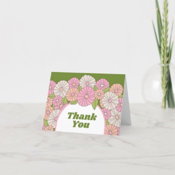 Boho Flowers - Pink  Green  Coral Thank You Card by JustWeddings at Zazzle