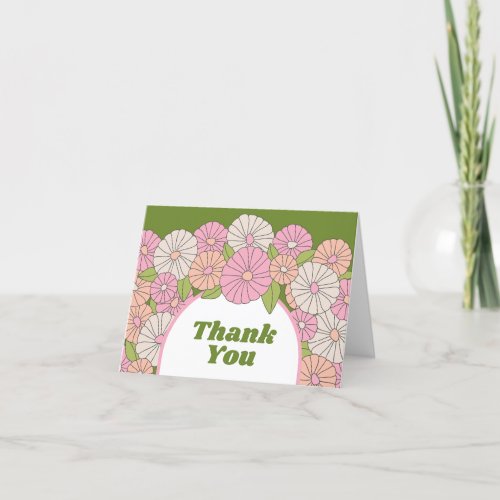 Boho Flowers _ Pink Green Coral Thank You Card