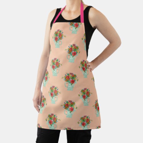 Boho Flowers pink pattern Apron