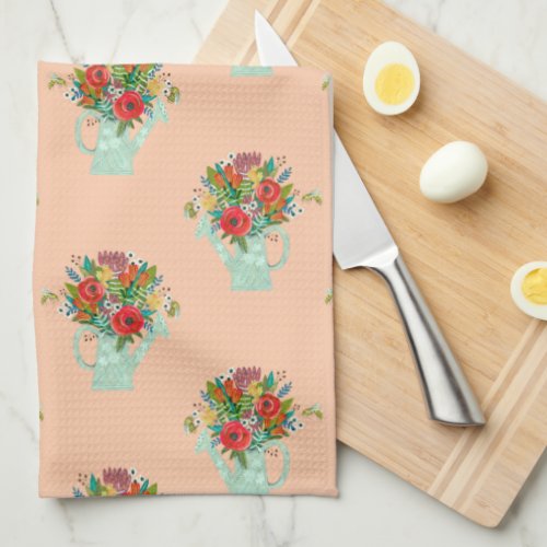 Boho Flowers pink pattern Kitchen Towel