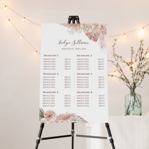 Boho flowers Price List Foam Board