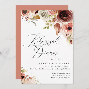 Boho Flowers Rehearsal Dinner, Earthy Floral Invitation