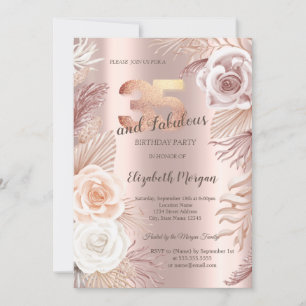 Boho Flowers Rose Gold 35th Birthday Party Invitation