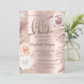 Boho Flowers Rose Gold 50th Birthday Party  Invitation (Standing Front)
