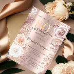Boho Flowers Rose Gold 80th Birthday Invitation<br><div class="desc">Elegant boho flowers on a  rose gold background.</div>