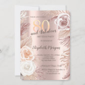 Boho Flowers Rose Gold 80th Birthday Invitation (Front)