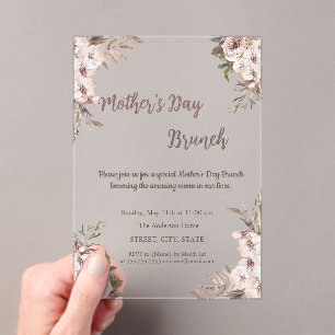 Boho Flowers Rose Gold Mother's Day Brunch Acrylic Invitations