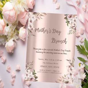 Boho Flowers Rose Gold Mother's Day Brunch Invitation