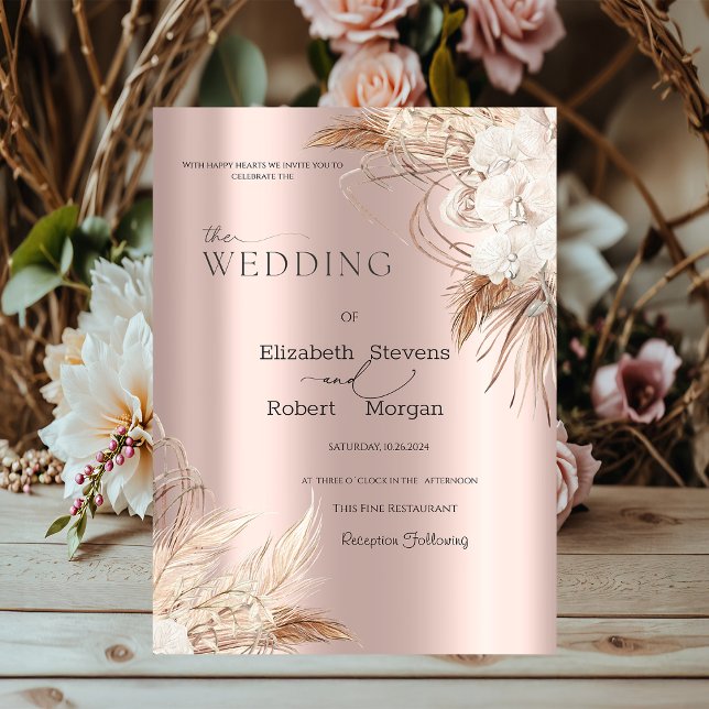 Boho Flowers Rose Gold Wedding  Invitation (Creator Uploaded)