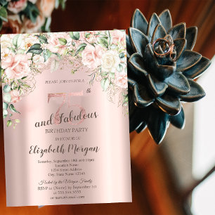 Boho Flowers Roses Rose Gold 75th Birthday Invitation