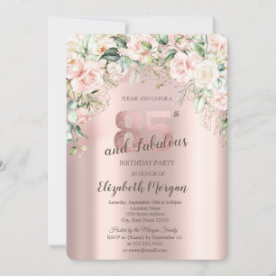 Boho Flowers Roses Rose Gold 85th Birthday Invitation