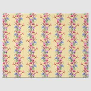 Boho Flowers & Stripes Pattern Floral Cute Yellow Tissue Paper