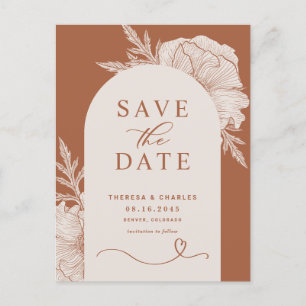 Boho Flowers Terracotta Arch Save the Date Announcement Postcard
