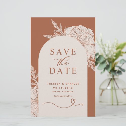 Boho Flowers Terracotta Arch Save the Date Card