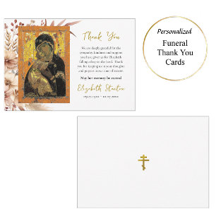 Boho Flowers Theotokos of Vladimir Icon Funeral    Thank You Card