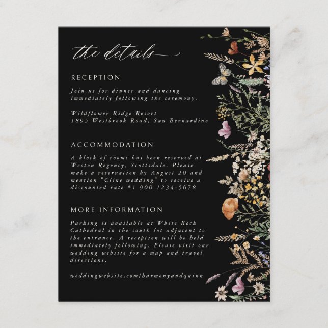 Boho Flowers Wedding Details Info Enclosure Card (Front)