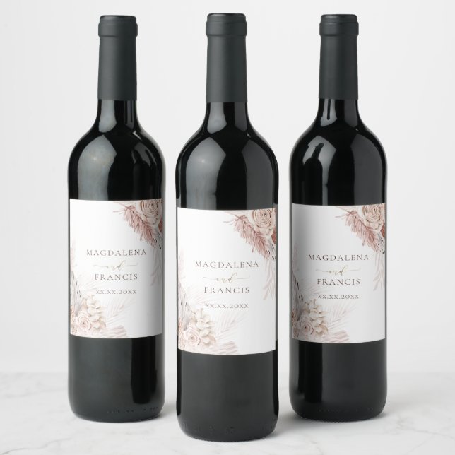 boho flowers wedding wine label (Bottles)