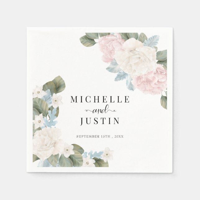 Boho Flowers Winter Photo Wedding  Napkins (Front)