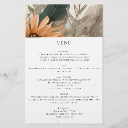 Boho Flowes Botanical Wedding Menu