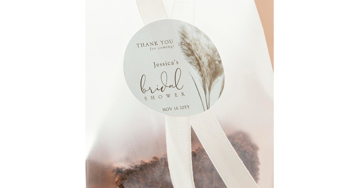 Boho Fluffy Pampas Grass Bridal Shower Thank You Classic Round Sticker ...