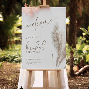 Boho Fluffy Pampas Grass Bridal Shower Welcome Poster