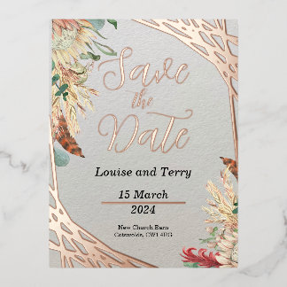 Boho & Foil Save the Date Foil Invitation Postcard