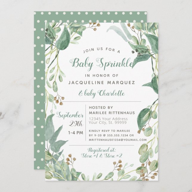 BOHO Foliage Eucalyptus Greenery Baby Sprinkle Invitation (Front/Back)
