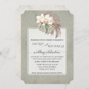 BOHO Foliage Sage Green White Orchid Floral Jungle Invitation