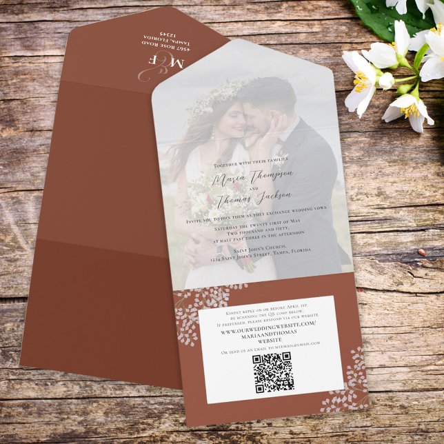 Boho Foliage Terracotta Photo QR Code Website All In One Invitation (Creator Uploaded)