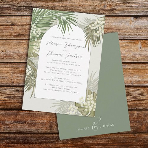 Boho Foliage Watercolor Tropical Palm Leaves Invitation