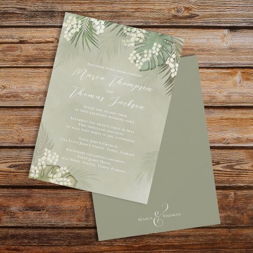 Boho Foliage Watercolor Tropical Palm Leaves Invitation